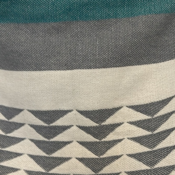 La Jolla SxSW Blanket Anthropologie Organic Cotton Natural Gray Turquoise NEW! - Picture 6 of 10
